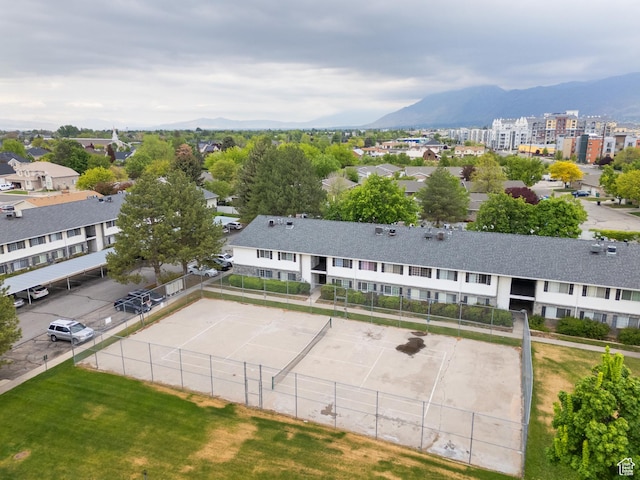 bird's eye view featuring a mountain view and a residential view