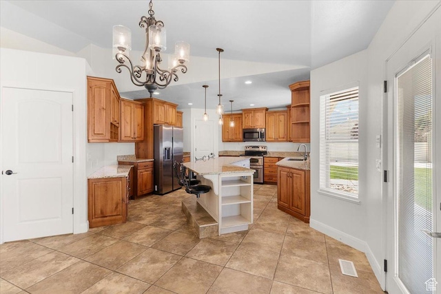 635 N 460 E, Ephraim, UT 84627 - kitchen with a sink, vaulted ceiling, stainless steel appliances, and open shelves