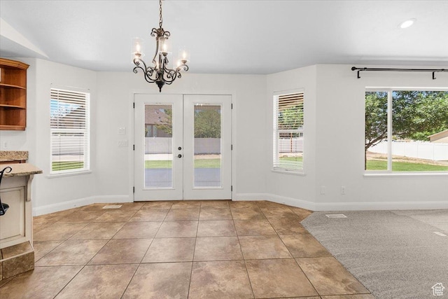 635 N 460 E, Ephraim, UT 84627 - doorway to outside featuring a chandelier, french doors, baseboards, and tile patterned flooring