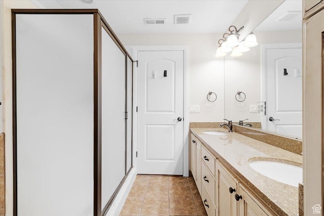 635 N 460 E, Ephraim, UT 84627 - full bathroom featuring a sink, double vanity, a stall shower, and visible vents