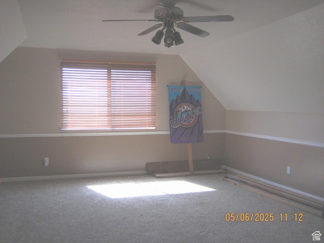 18235 N 4400 W, Fielding, UT 84311 - additional living space featuring vaulted ceiling, ceiling fan, carpet, and baseboards