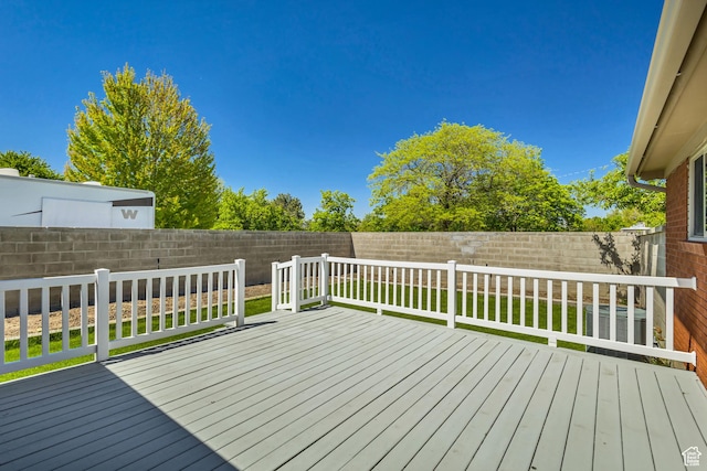 wooden deck featuring a yard and a fenced backyard