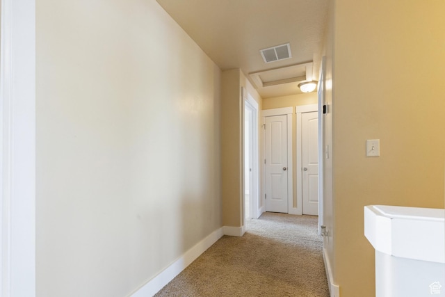 5140 S 3500 W, Roy, UT 84067 - hallway with baseboards, light carpet, attic access, and visible vents