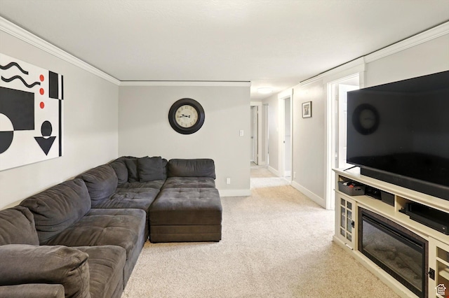 569 N 700 E, Mapleton, UT 84664 - living area featuring ornamental molding, light carpet, and baseboards