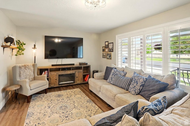 569 N 700 E, Mapleton, UT 84664 - living room with wood finished floors and a glass covered fireplace