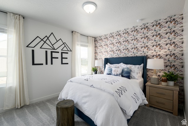2522 N Wildwood Ln E Unit 240, Heber City, UT 84032 - bedroom with carpet, a textured ceiling, and wallpapered walls