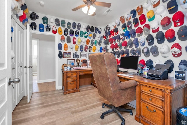 1056 W 100 N, St George, UT 84770 - office featuring baseboards, ceiling fan, light wood finished floors, and visible vents