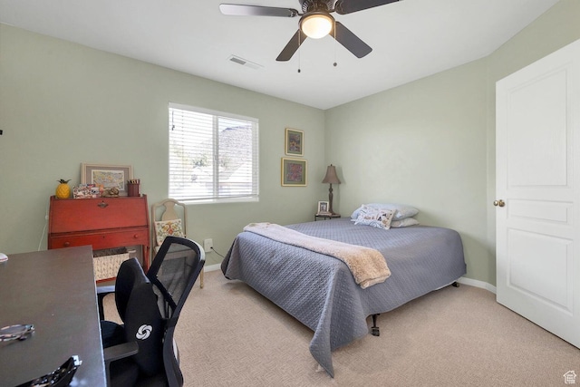 1056 W 100 N, St George, UT 84770 - bedroom with a ceiling fan, light carpet, baseboards, and visible vents