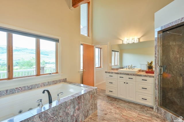 320 S Old Farm Ln E, Coalville, UT 84017 - bathroom featuring a shower stall, a garden tub, and vanity