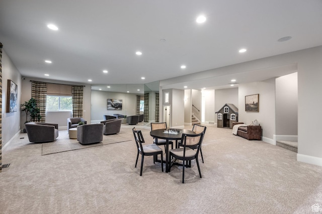 680 S Davis Blvd, Bountiful, UT 84010 - dining room featuring stairs, recessed lighting, and light colored carpet