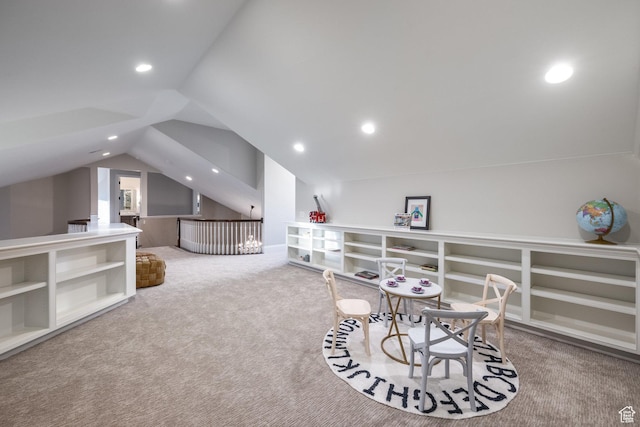 680 S Davis Blvd, Bountiful, UT 84010 - recreation room featuring recessed lighting, vaulted ceiling, and carpet floors
