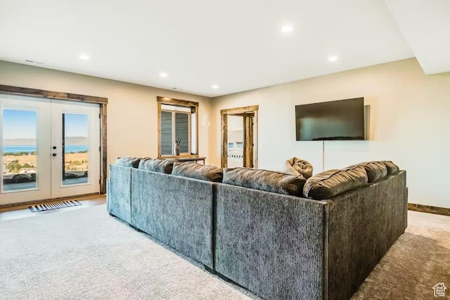 2869 S Chukar Dr Unit 63, Garden City, UT 84028 - living room with recessed lighting, french doors, and carpet floors