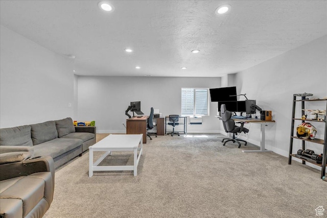 8072 N Rock Creek Cove Ln, Eagle Mountain, UT 84005 - living area featuring baseboards, a textured ceiling, recessed lighting, and carpet