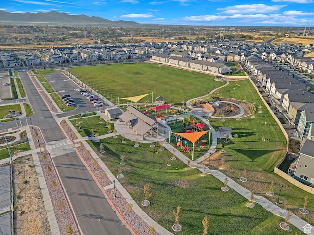 birds eye view of property featuring a residential view and a mountain view