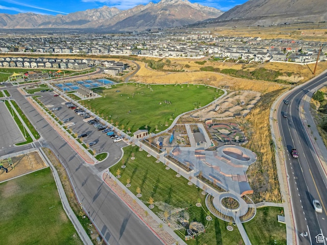 aerial view with a residential view and a mountain view