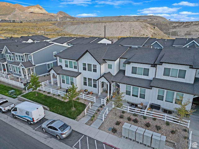 bird's eye view with a residential view and a mountain view