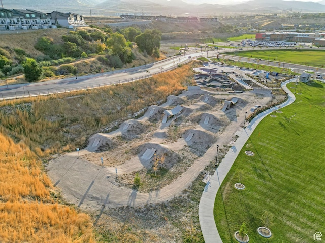 drone / aerial view with a mountain view