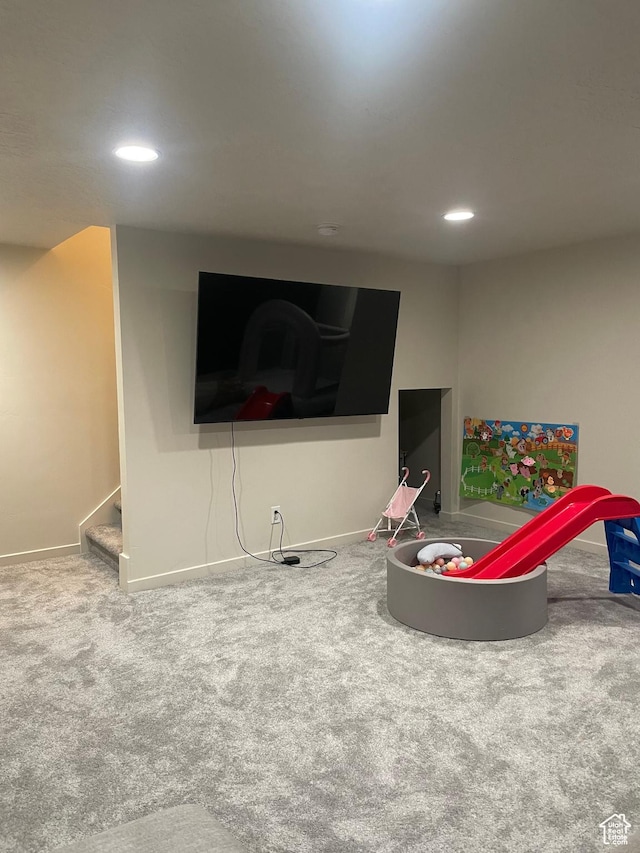 279 E Grace Ln, North Salt Lake, UT 84054 - recreation room with baseboards, recessed lighting, and carpet