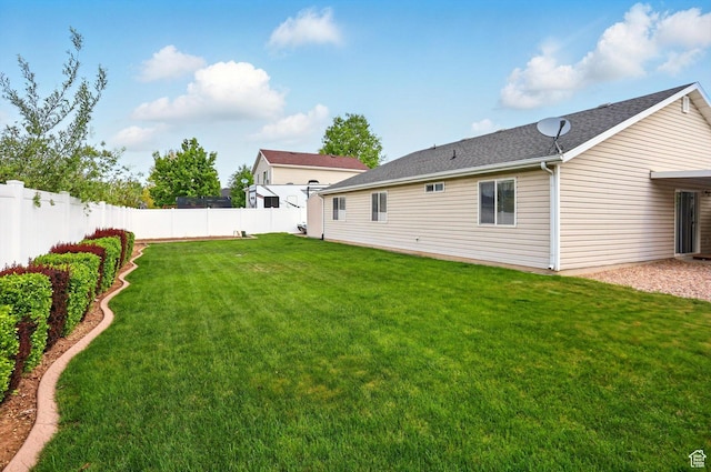 view of yard with a fenced backyard