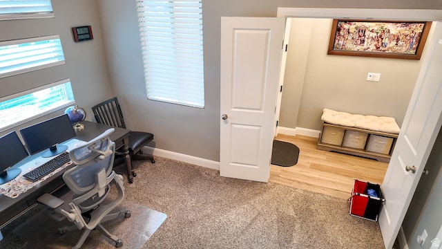 office space featuring baseboards and carpet floors