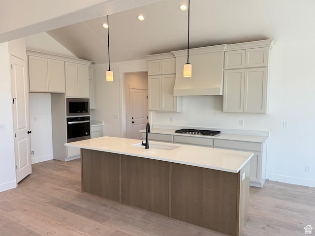 1336 W 800 S Unit 22, Spanish Fork, UT 84660 - kitchen with light wood-style flooring, a sink, oven, vaulted ceiling, and recessed lighting
