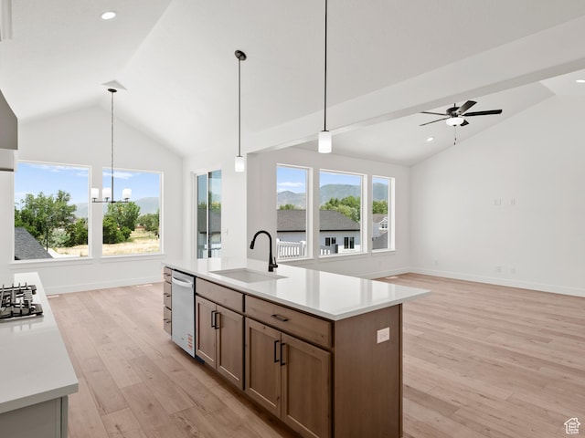1336 W 800 S Unit 22, Spanish Fork, UT 84660 - kitchen featuring open floor plan, light countertops, ceiling fan, hanging light fixtures, and recessed lighting