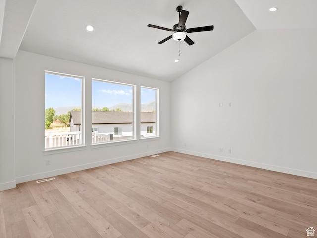 1336 W 800 S Unit 22, Spanish Fork, UT 84660 - empty room with lofted ceiling, recessed lighting, light wood-type flooring, and ceiling fan