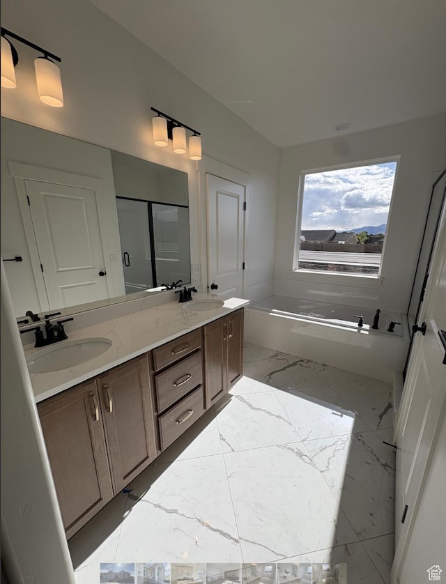285 N 990 E Unit 13, Salem, UT 84653 - full bathroom with marble finish flooring, double vanity, and a tub to relax in