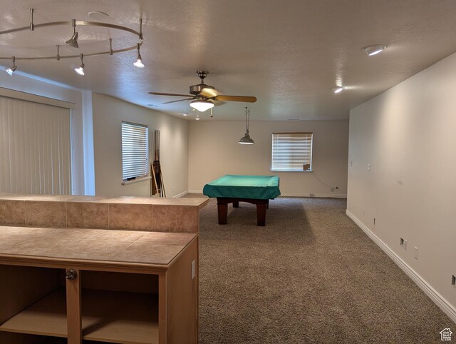 565 E Platt Ln Unit 1, Mona, UT 84645 - playroom with baseboards, carpet floors, ceiling fan, and billiards