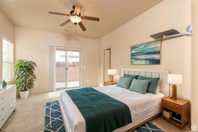 396 W 1500 N, Enoch, UT 84721 - bedroom with light carpet, access to outside, a ceiling fan, and baseboards