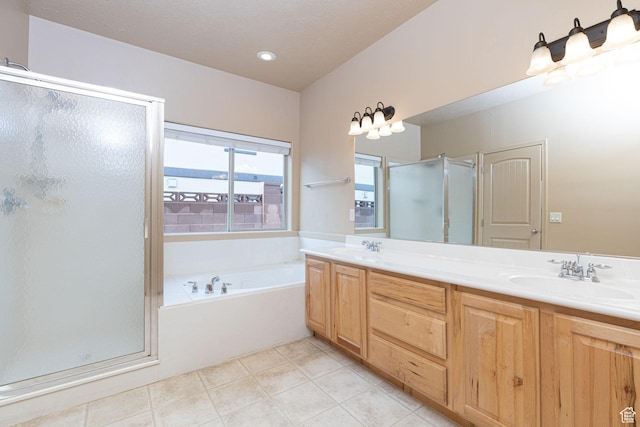 396 W 1500 N, Enoch, UT 84721 - full bathroom with a shower stall, a garden tub, double vanity, and a sink