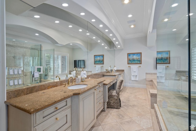 2428 E Field Rose Dr, Holladay, UT 84121 - full bath featuring crown molding, baseboards, vanity, and recessed lighting