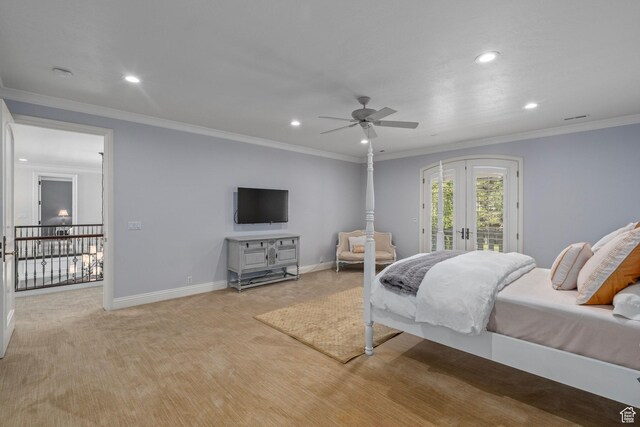 2428 E Field Rose Dr, Holladay, UT 84121 - bedroom featuring french doors, access to exterior, baseboards, ornamental molding, and recessed lighting