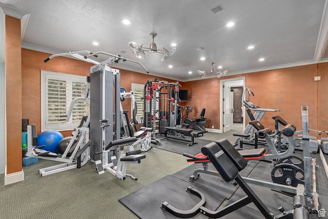 2428 E Field Rose Dr, Holladay, UT 84121 - workout area with a notable chandelier, crown molding, baseboards, and recessed lighting