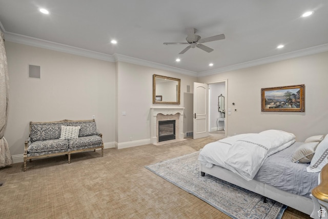 2428 E Field Rose Dr, Holladay, UT 84121 - bedroom featuring light colored carpet, ornamental molding, and recessed lighting