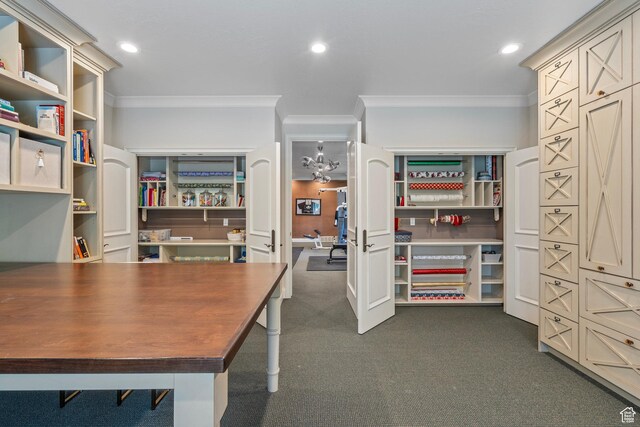 2428 E Field Rose Dr, Holladay, UT 84121 - office space with crown molding, dark colored carpet, and recessed lighting