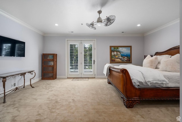 2428 E Field Rose Dr, Holladay, UT 84121 - bedroom featuring recessed lighting, baseboards, ornamental molding, carpet flooring, and access to exterior