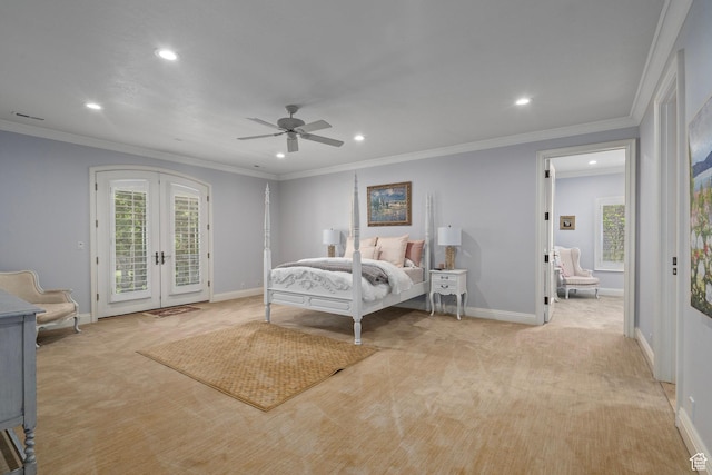 2428 E Field Rose Dr, Holladay, UT 84121 - bedroom with french doors, access to exterior, baseboards, light colored carpet, and recessed lighting
