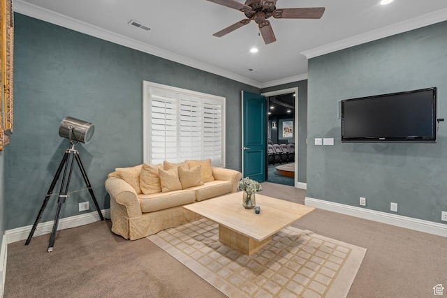 2428 E Field Rose Dr, Holladay, UT 84121 - living room featuring carpet flooring, visible vents, baseboards, and ceiling fan