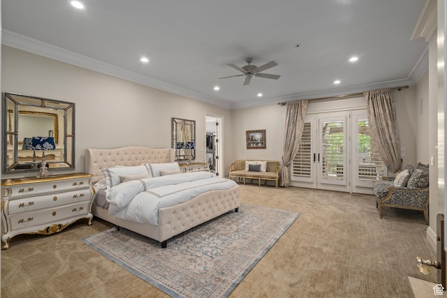 2428 E Field Rose Dr, Holladay, UT 84121 - bedroom featuring carpet floors, ornamental molding, access to outside, and recessed lighting