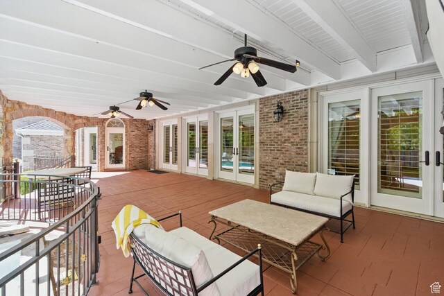2428 E Field Rose Dr, Holladay, UT 84121 - view of patio with french doors, a ceiling fan, and an outdoor living space