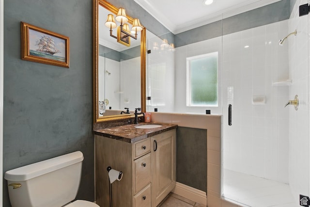 2428 E Field Rose Dr, Holladay, UT 84121 - full bath with crown molding, toilet, a shower stall, and vanity