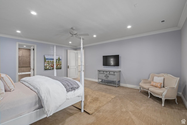 2428 E Field Rose Dr, Holladay, UT 84121 - bedroom featuring baseboards, crown molding, recessed lighting, and light colored carpet