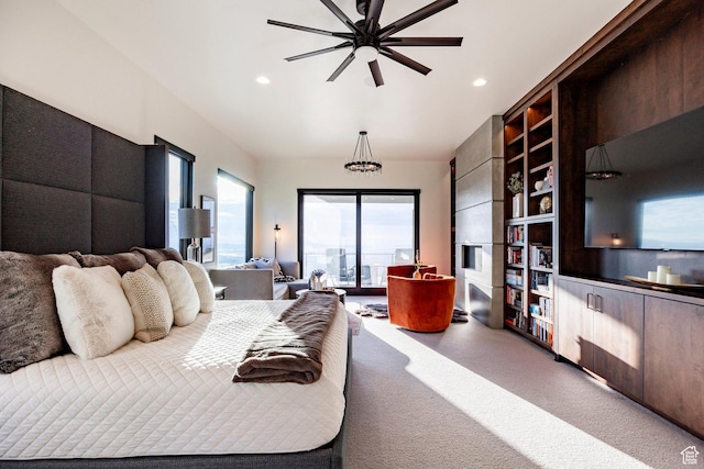 bedroom featuring carpet floors and recessed lighting