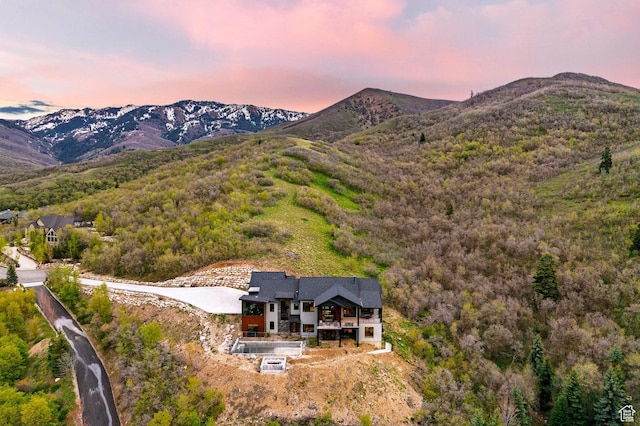 mountain view with a heavily wooded area