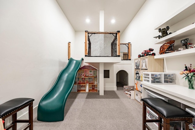 bedroom featuring carpet floors and recessed lighting