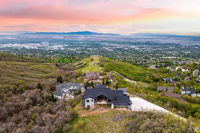 aerial view at dusk of a mountain view