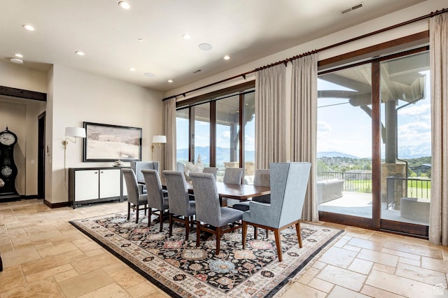 787 N Red Ledges Blvd, Heber City, UT 84032 - dining area with recessed lighting, a mountain view, visible vents, and stone tile flooring