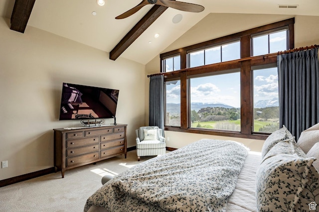 787 N Red Ledges Blvd, Heber City, UT 84032 - bedroom with multiple windows, light carpet, beam ceiling, and visible vents