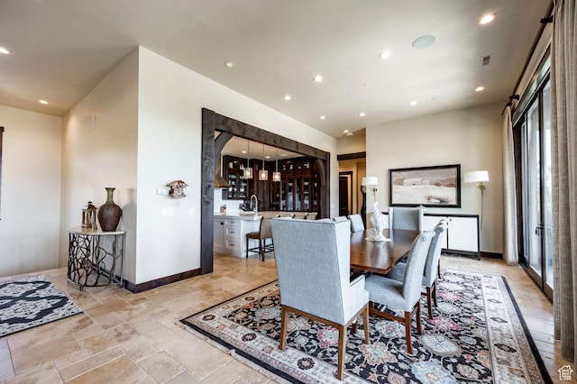 787 N Red Ledges Blvd, Heber City, UT 84032 - dining space featuring visible vents, baseboards, stone tile flooring, and recessed lighting